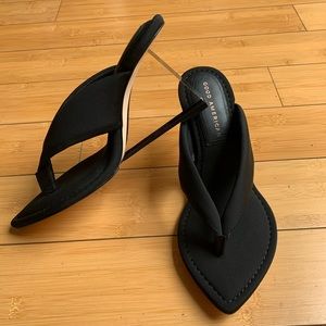 Good American CINDER-F*CKING-RELLA Lucite Triangle Heel Thong Sandals